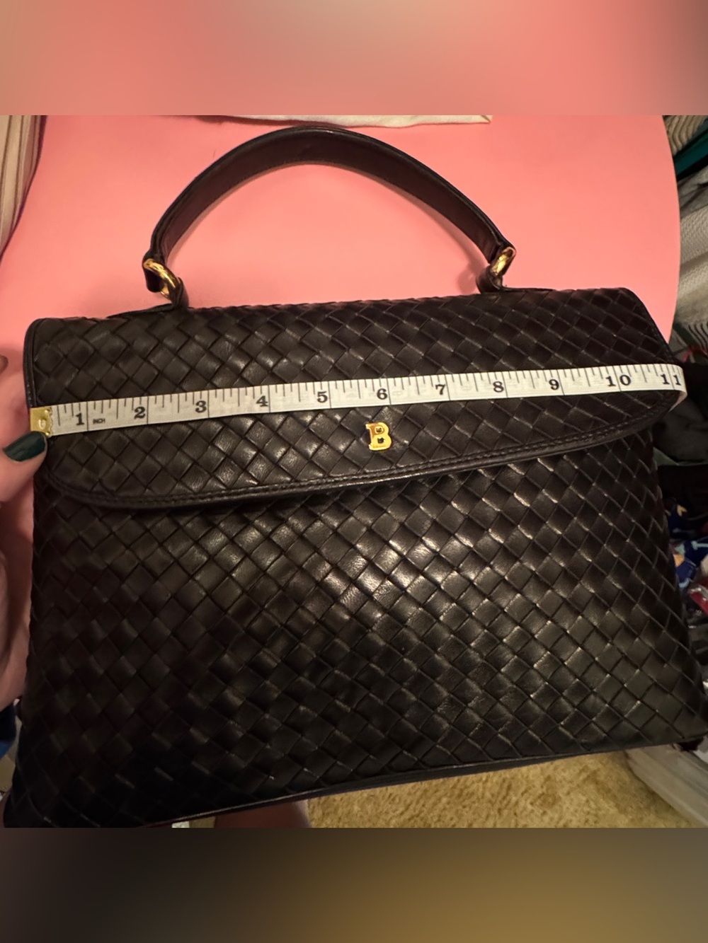Bally Trimmed Woven Leather Top-Handle black bag. - Picture 8 of 10